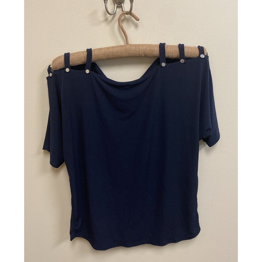 Carmen Marc Valvo Navy Blue Cold Shoulder tunic SHIRT top size s - Picture 3 of 6